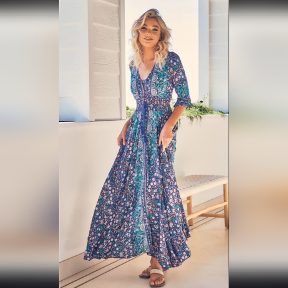 Janse BOHO Bohemian Button-up Midi/Maxi Dress Large